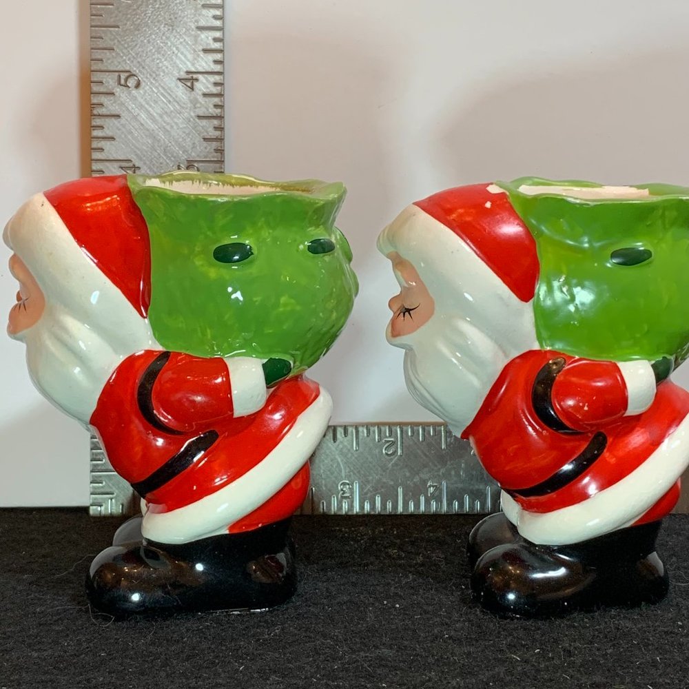 Vintage Santa candleholders pair 4" made in Japan